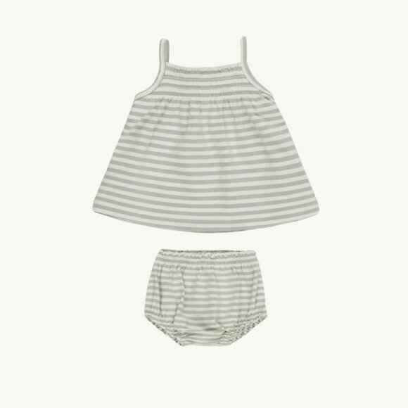 Quincy Mae Other - NWT - Quincy Mae Smocked Tank + Bloomer Set Sage Stripe, 18-24